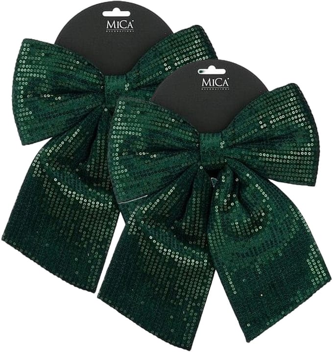 Mica Decorations Kerst strik ornament - 2x - groen - 24 x 28 cm - polyester pailletten- kerststrik