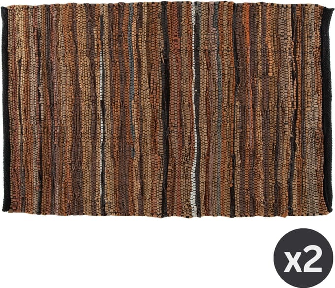 Tapijt ZOLA - chindi leer - SET/2 – 60x90 cm, bruin