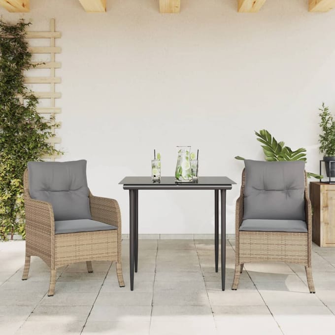 vidaXL - 3-delige - Tuinset - met - kussens - poly - rattan - beige