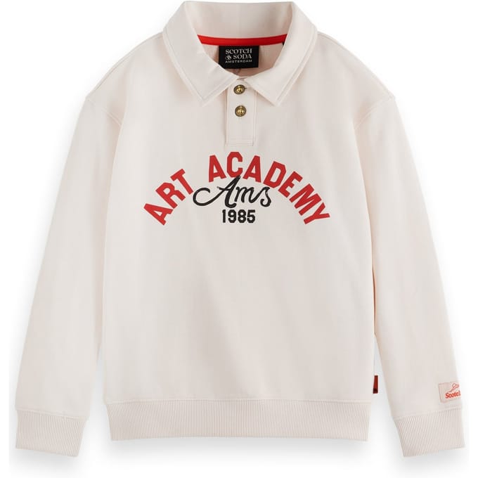 Scotch & Soda Boy Relaxed-fit Polo Sweatshirt With Front Artwork Eggnog Maat: 4 | Overhemden Outlet | kids | Ecru