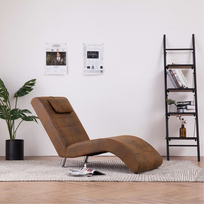 vidaXL - Chaise - longue - met - kussen - kunstsuède - bruin