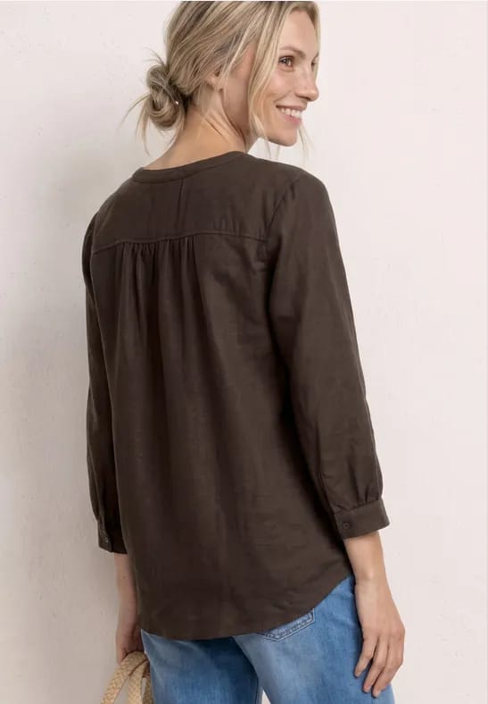 3/4-mouwen blouse van linnenmix met gespleten hals