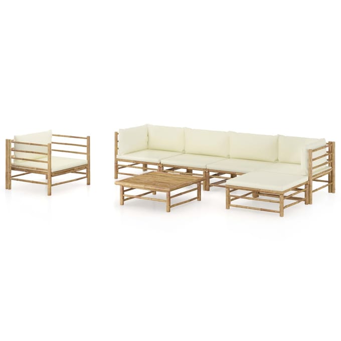 vidaXL - 7-delige - Loungeset - met - crèmewitte - kussens - bamboe