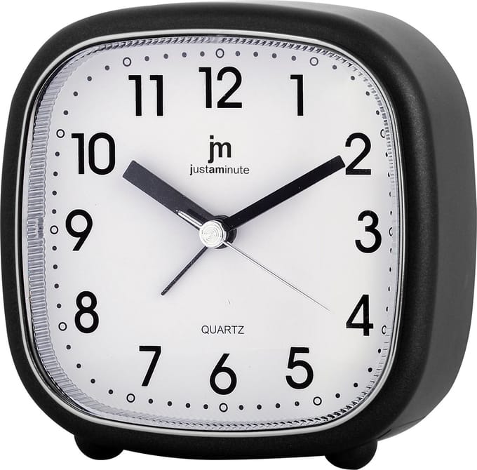 Just a Minute | Wekker | Zwart / vierkant - met stil uurwerk en seconden wijzer