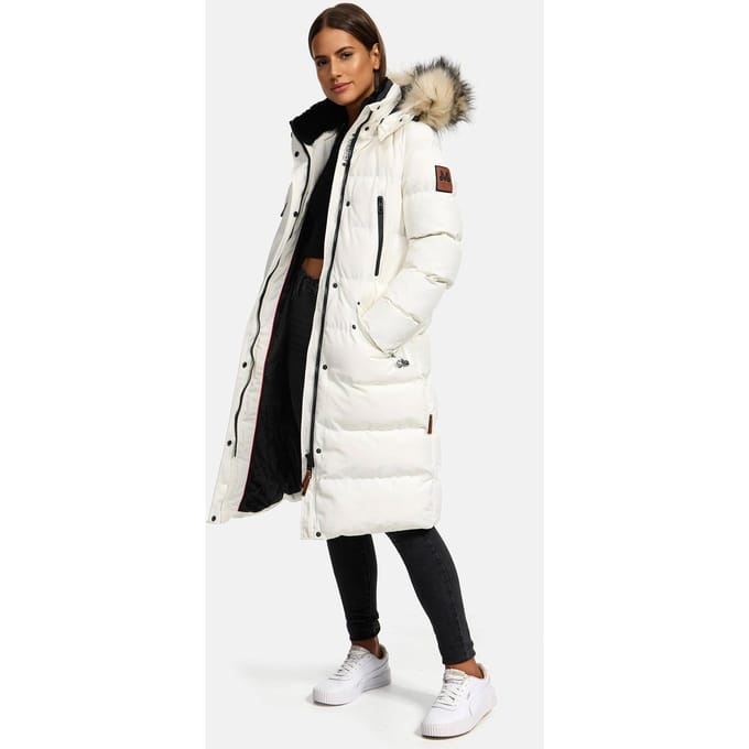 Marikoo dames winterjas – Schneesternchen, lang met capuchon & imitatiebontkraag