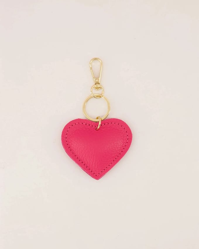 sleutelhanger- hartje -fuchsia -leer - goud-Moederdag
