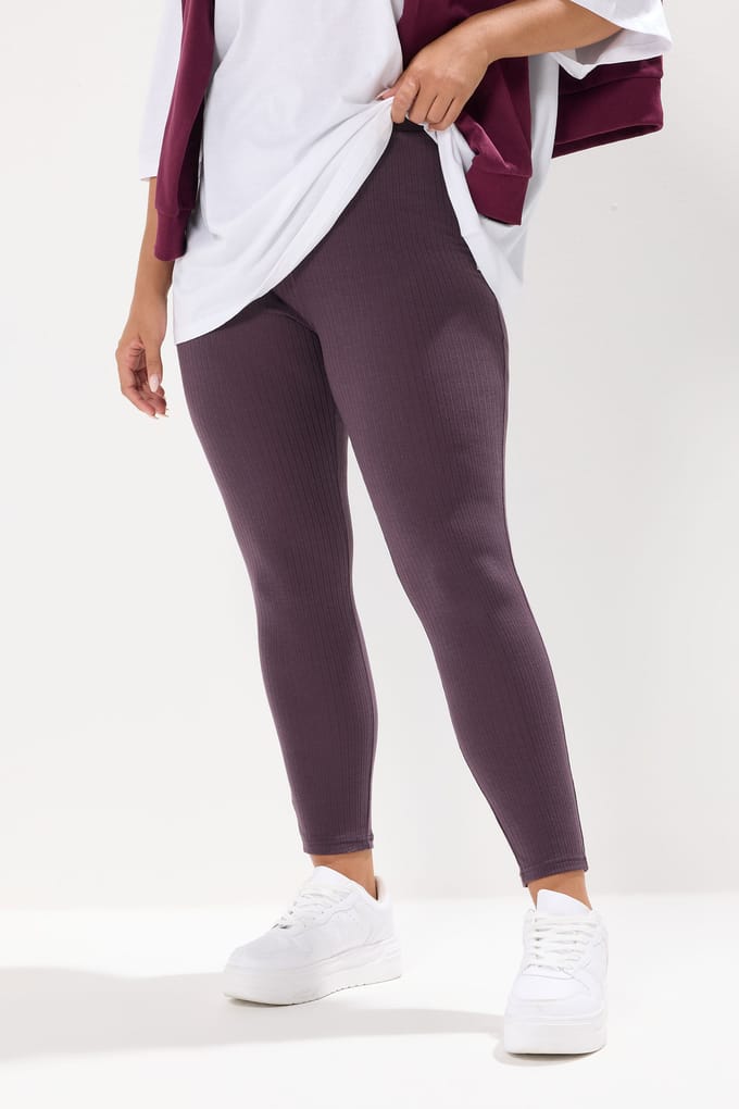 Yours Paarse Geribbelde Legging Size 42