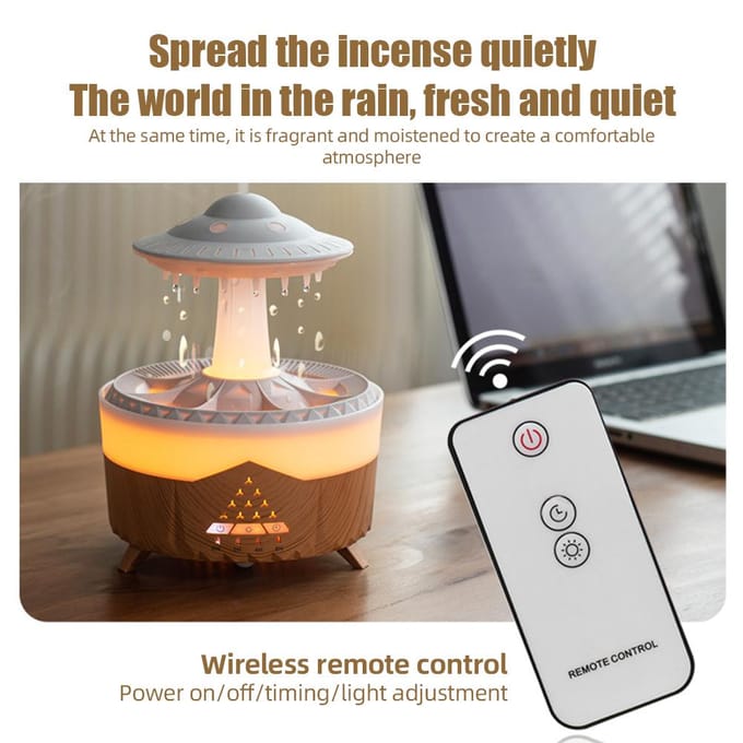 Rain Cloud Luchtbevochtiger Waterdruppel 350 ml Timer met grote capaciteit Cool Mist Essentiële olieverspreider met 7 EU Plug bruin