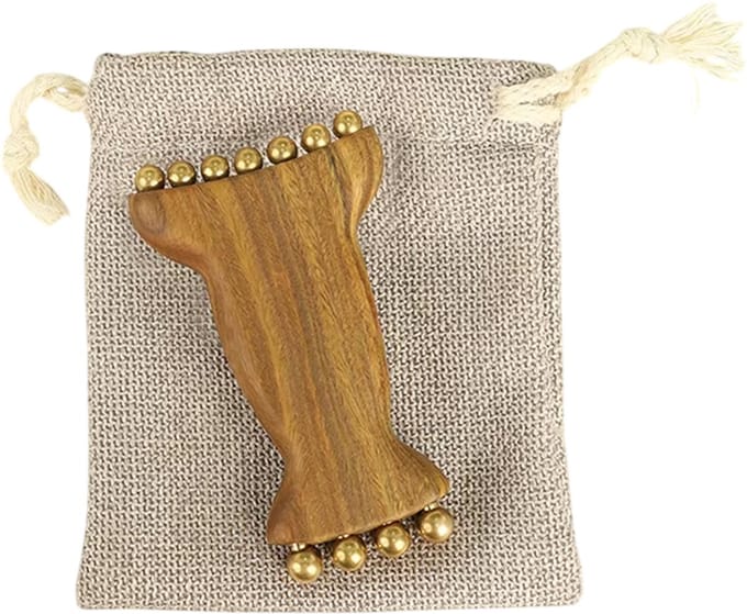 Lymfedrainage Massage Tool – Houten Handmassage Schraper met Messing Kralen voor Gezicht, Lichaam & Spierontspanning - Bruin