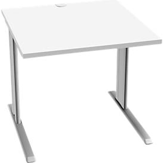 Schäfer Shop Pure Desk PLANOVA BASIC, vierkant, C-voet, B 800 x D 800 x H 717 mm, wit/wit aluminium + kabelgoot