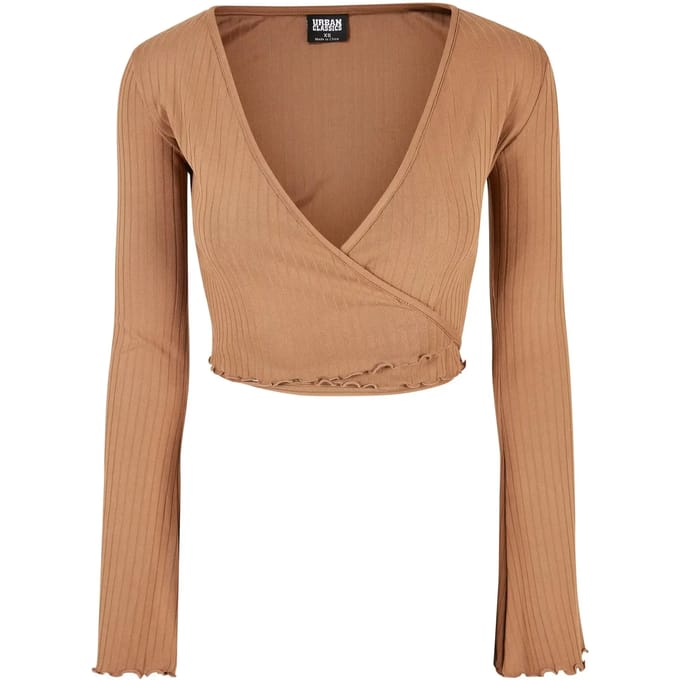 Urban Classics - Cropped Rib Wrapped Longsleeve top - XL - Bruin