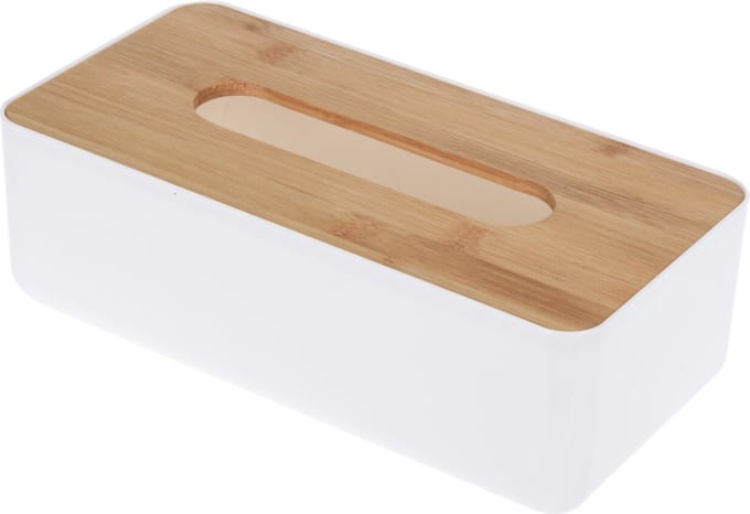 Storage Solutions Tissuedoos - rechthoekig - kunststof - bamboe bovenkant - 26 x 13 cm - tissuebox