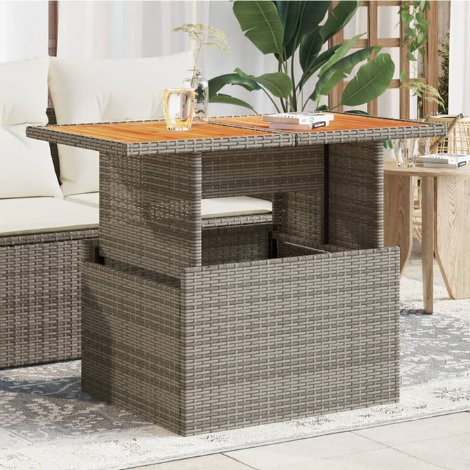 vidaXL - Tuintafel - 100x55x73 - cm - poly - rattan - en - acaciahout - grijs