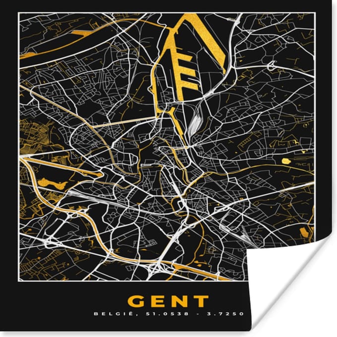 Poster Gent - Stadskaart - Plattegrond - Goud - Kaart - 75x75 cm
