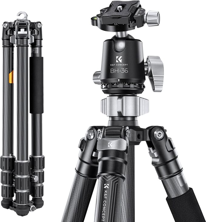 K&F Concept carbon statief X284C4+BH-36 koolstofvezel tripod monopod foto video camera