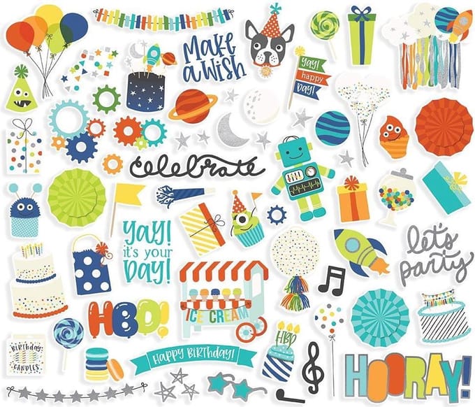 Simple Stories Birthday Blast Bits & Pieces Die-Cuts 64/Pkg (BDY12816)