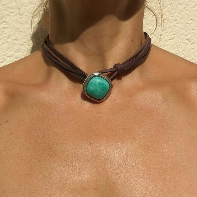 Jomide Ketting/Choker Vintage Bohemian - Suède - Bruin