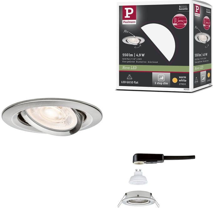 LED-inbouwlamp 3-Step-Dim Nova GU10 Flat draaibaar 4,9W 550lm 230V dimbaar 2700K Staal geborsteld