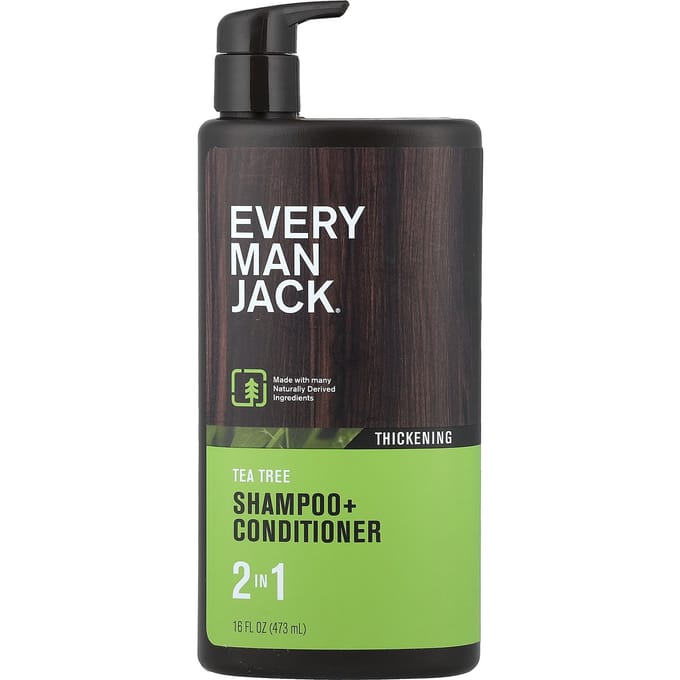 Every Man Jack, 2-in-1 Shampoo + Conditioner, Strengthening Hair, Tea Tree, 473 ml (16 fl oz) black