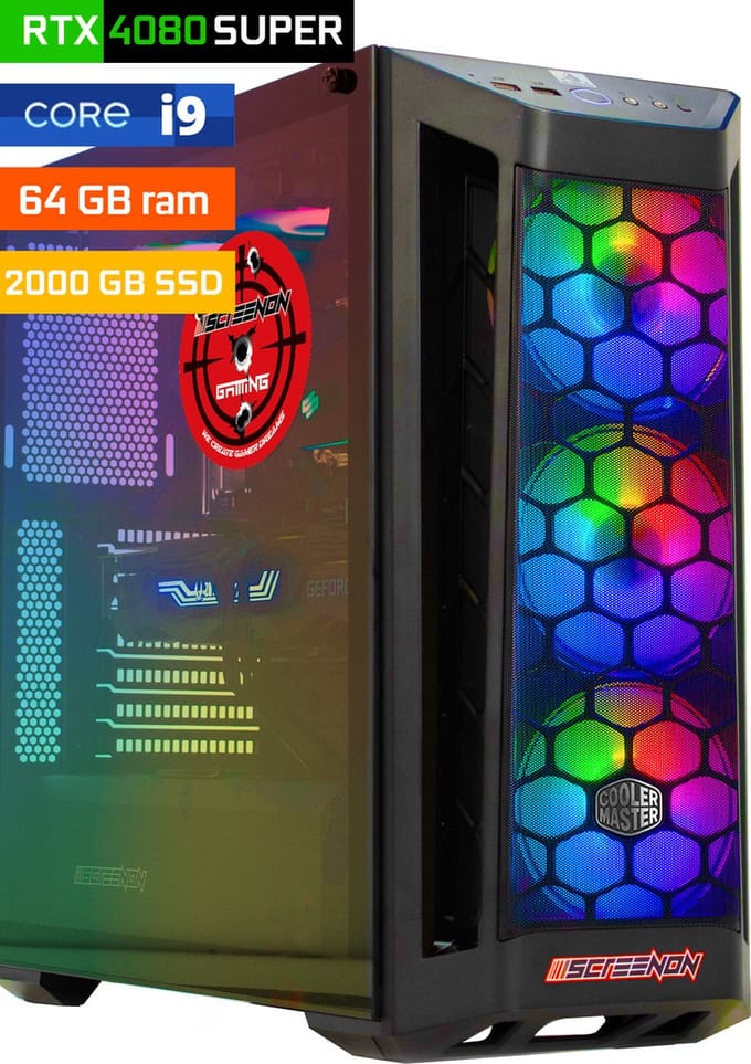 ScreenON - Game Computer / Gaming PC - Intel Core i9 - 2TB M.2 SSD - 64GB RAM - RTX 4080 Super - Windows 11