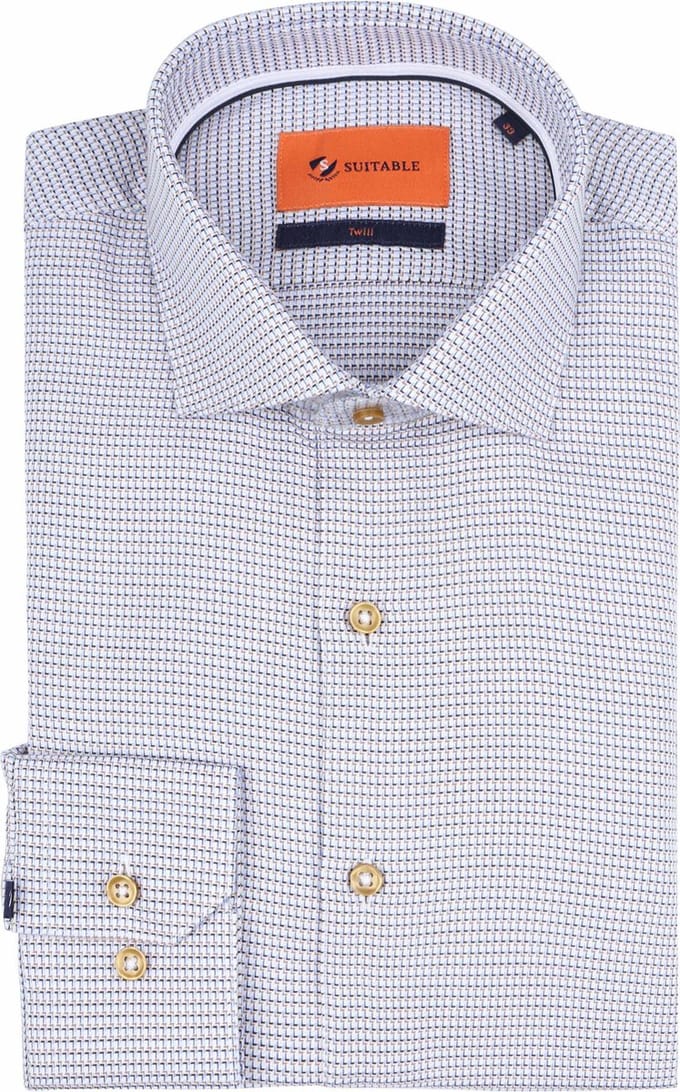 Suitable Overhemd Twill Print Beige - Maat 38 - Heren - Overhemden Formeel