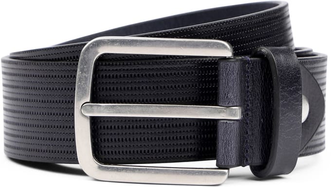 Suitable Riem Structuur Leer Donkerblauw (navy) - Maat 105 - Heren leren broekriem / broeksriem - Ceintuur - Riem casual