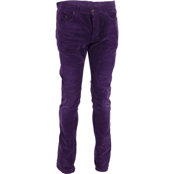 Saint Laurent Slim-Fit Corduroy Broek in Paarse Katoen