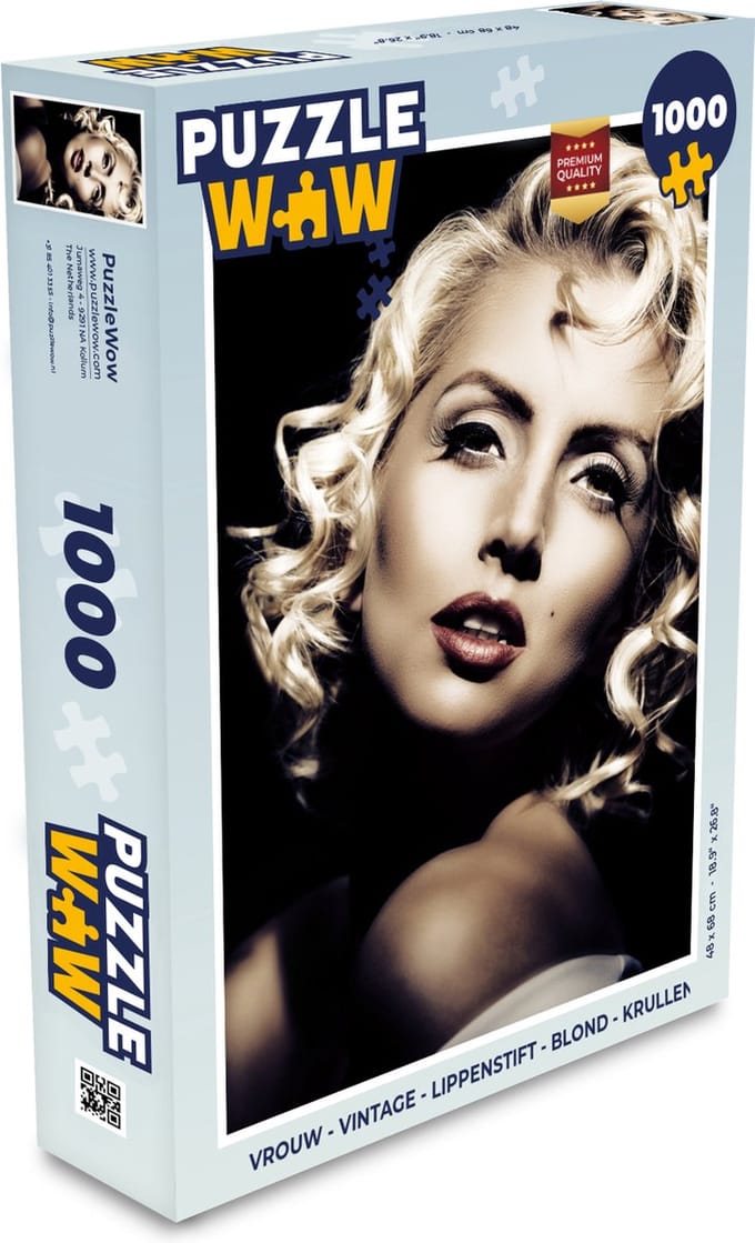 Puzzel Vrouw - Vintage - Lippenstift - Blond - Krullen - Legpuzzel - Puzzel 1000 stukjes volwassenen