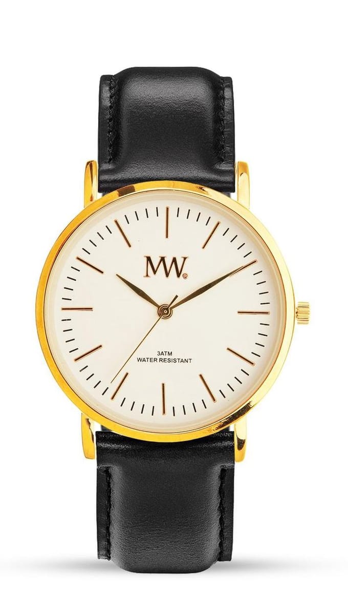 Flat Style Horloge Gold leder zwart