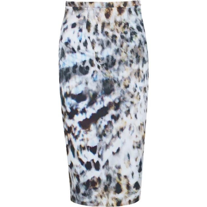 Elastische gabardine kokerrok met luipaardprint