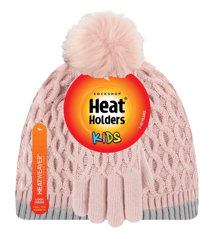 Heat Holders Meisjes Thermische Pom Pom Muts En Handschoenen - Schemerig Roze