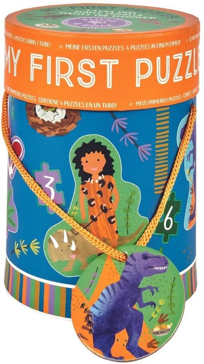 Floss & Rock 4 x Puzzel, Dino - 3, 4, 6 en 8 stukjes - 15 x 11 cm
