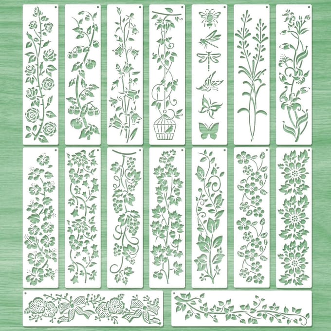 Dailygoods- Bloemenrandsjablonen 16 stuks - Herbruikbare Stencils