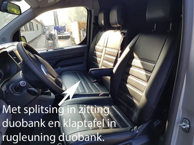 Pasvorm stoelhoezen Citroen Jumpy / e-Jumpy 2016-heden (past op stoel en duobank met split in zitting) - Kunstleer zwart