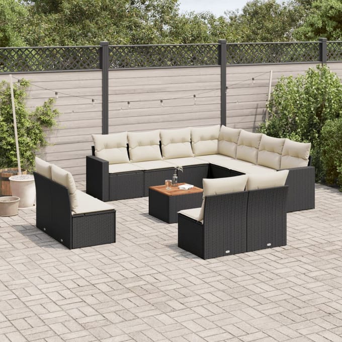 vidaXL - 12-delige - Loungeset - met - kussens - poly - rattan - zwart
