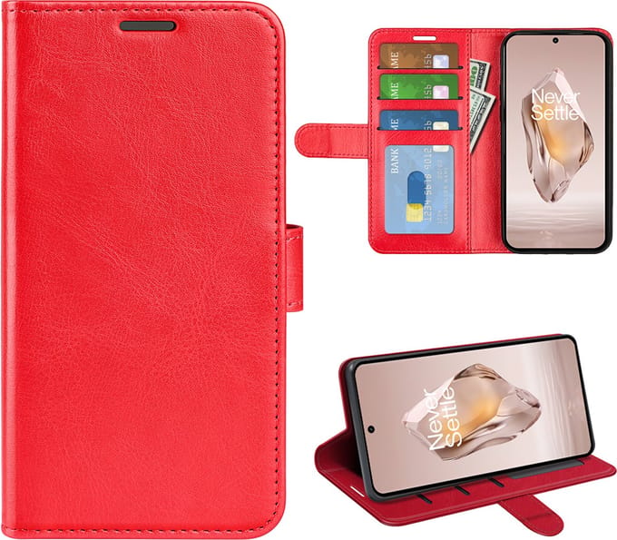 MobyDefend Hoesje - Geschikt voor OnePlus 12R - Wallet Book Case (Sluiting Achterkant) - Rood
