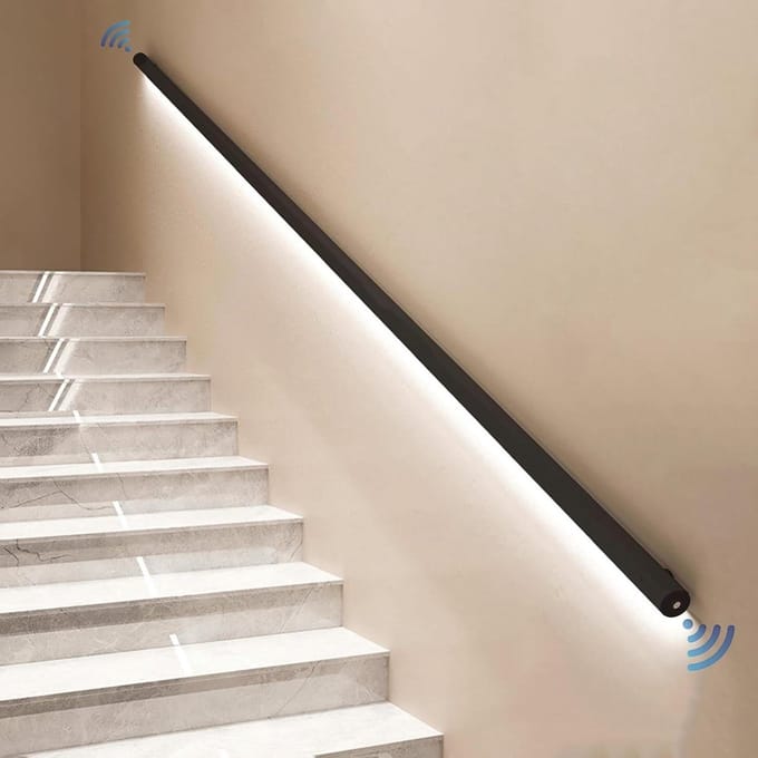 Trapleuning met Sensor - Wandmontage Reling - Veilige Trappen - Geïntegreerde Bewegingssensor - 130cm - Zwart
