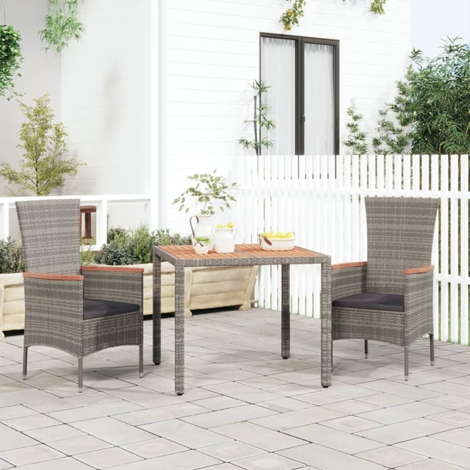 vidaXL - Tuintafel - met - houten - blad - poly - ratten - en - acaciahout - grijs