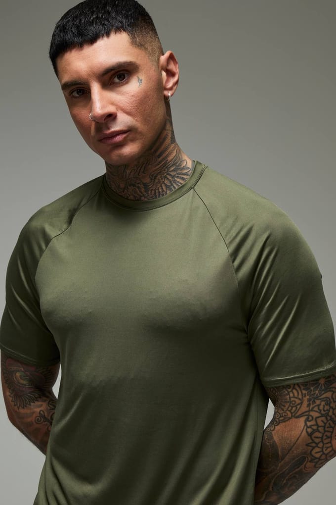 Tall Men's Active Lightweight Essentials Gym Regular Fit Raglan T-shirt | Khaki | Size Medium