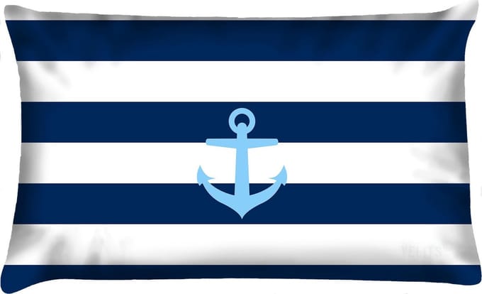 Sierkussen - Buitenkussen Bloed Waterafstotend Bootkussen Streep Anker - Blauw - 60 Cm X 40 Cm