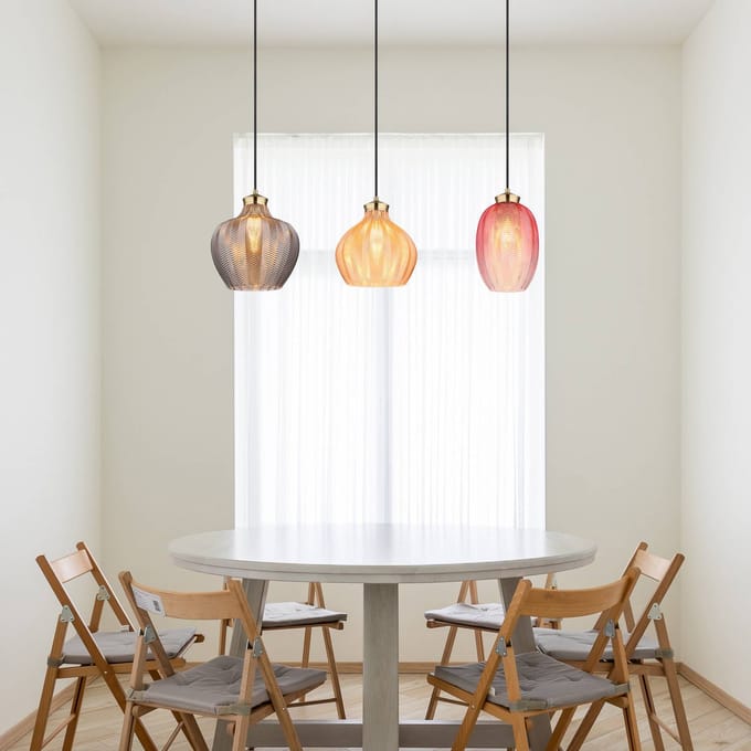 Globo Hanglamp Jessica, lengte 90 cm, kleurrijk, 3-lamps, glas