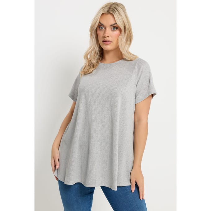 Yours Grijze Zachte Geribbelde Top Size 46
