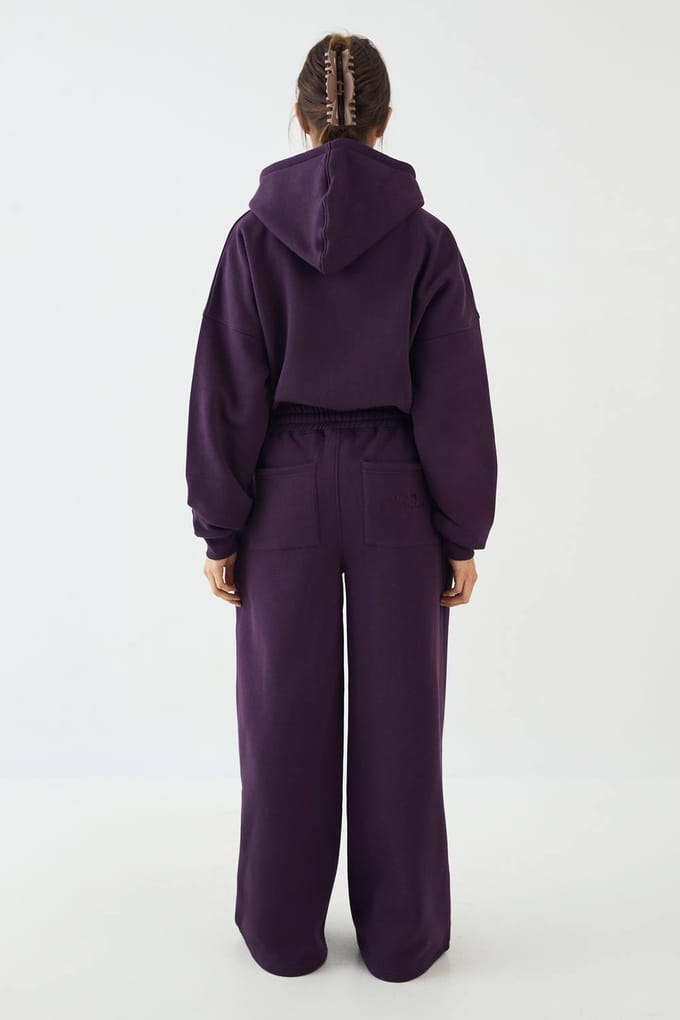 Dames DSGN Studio Badstof Applique Rechte Pijp Jogger | Aubergine | Maat: Medium