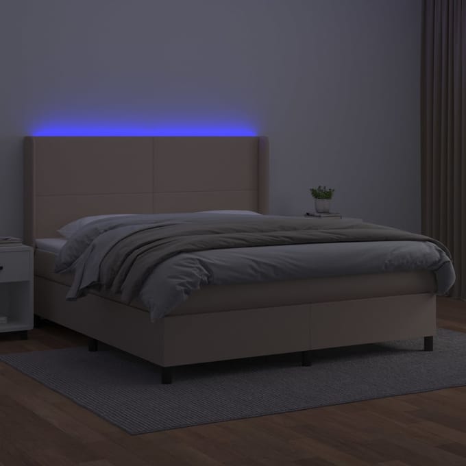 vidaXL - Boxspring - met - matras - en - LED - kunstleer - cappuccinokleur - 180x200cm