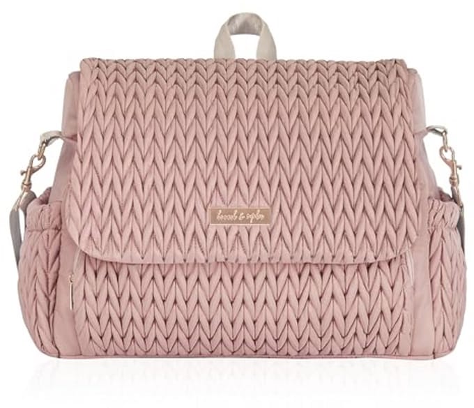 Convertible Luier Rugzak en Tas in Roze Polyester met Klassieke Stijl