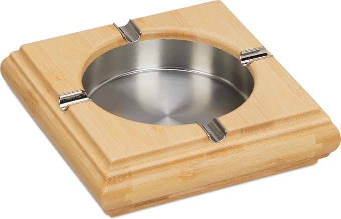 asbak bamboe - buiten - café - rvs - 4 x 15 x 15 cm - vierkant