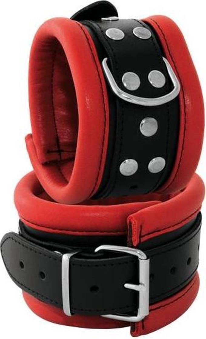 Leren enkelboeien 6.5 cm breed gevoerd -  rood/zwart