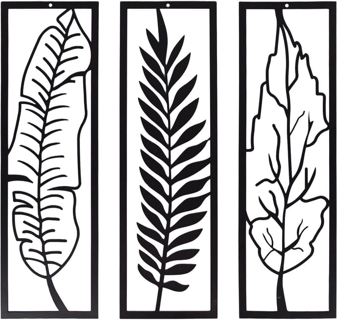 UNUS® Wanddecoratie wandbeeld bladeren, set van 3, zwart metaal