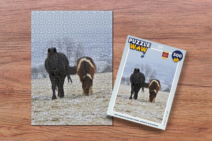 Puzzel Paarden - Sneeuw - Wit - Legpuzzel - Puzzel 500 stukjes
