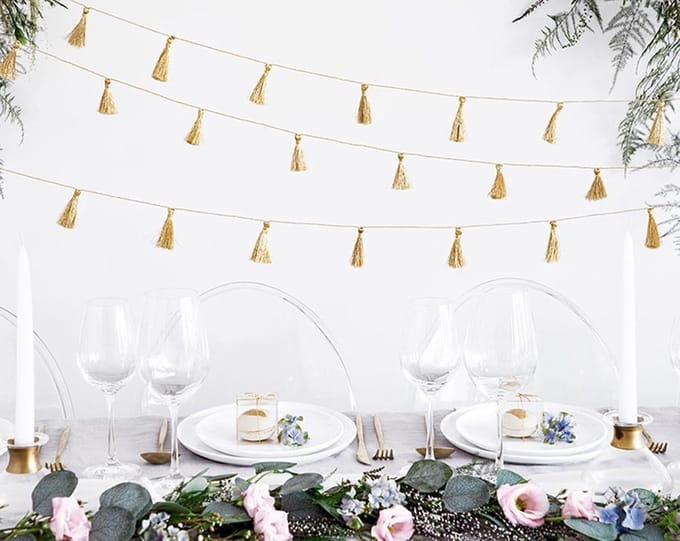 PartyDeco - Tassel Slinger Gold stof (1,9 mtr)